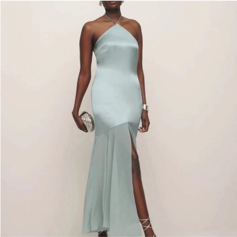 Reformation Tosca Silk Dress Aquamarine 10